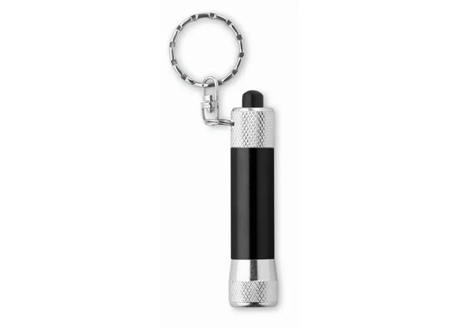 Schwarzer ARIZO Schlüsselring mit Mini-Leuchte - Hell & Praktisch, 100 Zeichen TK Gruppe® Grosshandel 