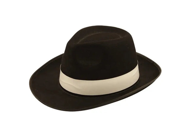Schwarzer Al Capone Hut für Erwachsene | Klassischer Gangster-Fedora-Hut TK Gruppe® Grosshandel 