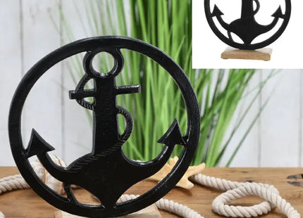 Schwarzer Anker im Kreis auf Ständer, Dekoratives Element, 25 cm Durchmesser TK Gruppe® Grosshandel 