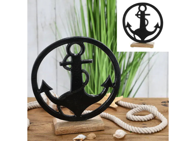Schwarzer Anker im Kreis auf Ständer, Dekoratives Element, 25 cm Durchmesser TK Gruppe® Grosshandel 