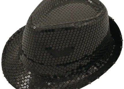 Schwarzer Gangsterhut mit Pailletten für Erwachsene - Elegantes Kostümzubehör TK Gruppe® Grosshandel 