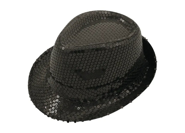Schwarzer Gangsterhut mit Pailletten für Erwachsene - Elegantes Kostümzubehör TK Gruppe® Grosshandel 