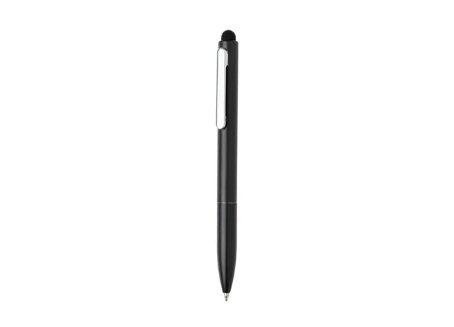 Schwarzer Kymi Stift mit Stylus aus RCS recyceltem Aluminium - Premium umweltfreundlicher Touchpen TK Gruppe® Grosshandel 