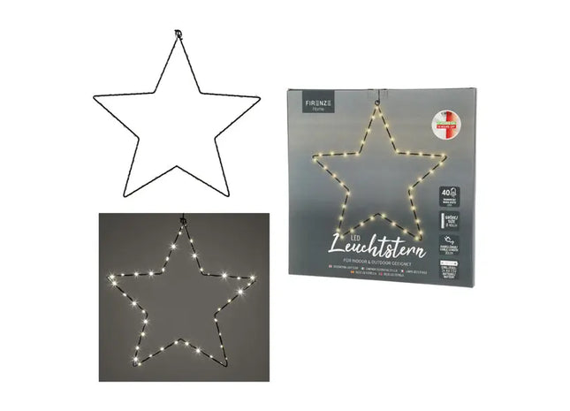 Schwarzer LED Outdoor-Stern, 40 LEDs, Durchmesser 40cm - Strahlende Außendekoration TK Gruppe® Grosshandel 