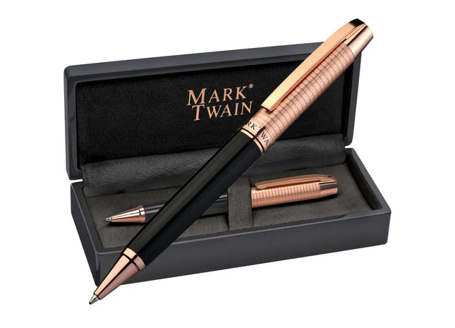 Schwarzer Mark Twain Kugelschreiber - Premium Schreibgerät für elegantes und stilvolles Schreiben TK Gruppe® Grosshandel 