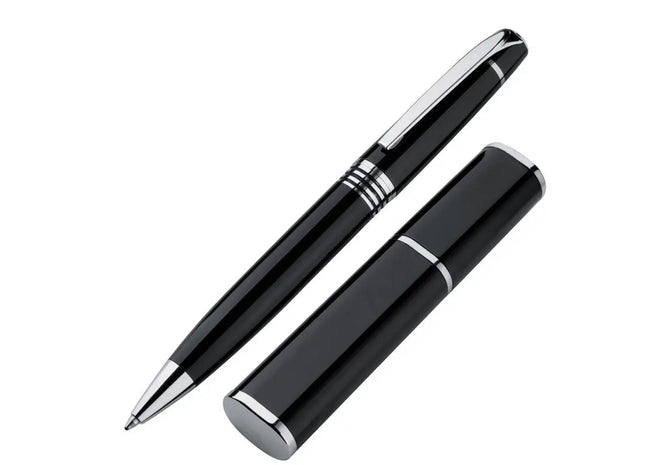 Schwarzer Metall-Drehkugelschreiber in Geschenkbox - Premium Stift für elegantes Schreiben TK Gruppe® Grosshandel 
