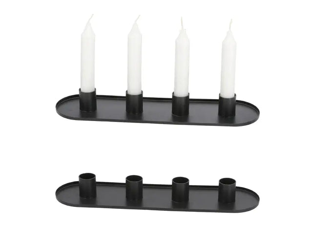 Schwarzer Ovaler Stabkerzenhalter, 30 cm Breite - Stilvolles Dekorelement TK Gruppe® Grosshandel 