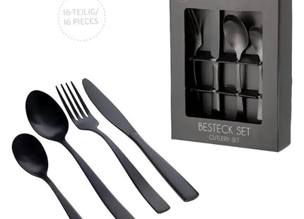Schwarzes Besteck-Set: Elegantes 16tlg. Mattes Essbesteck Ensemble TK Gruppe® Grosshandel 