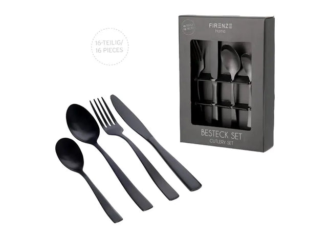Schwarzes Besteck-Set: Elegantes 16tlg. Mattes Essbesteck Ensemble TK Gruppe® Grosshandel 