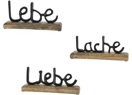 Schwarzes Schriftzug-Set 'Lebe, Liebe, Lache', 3-teilig, je 23cm Breit TK Gruppe® Grosshandel 
