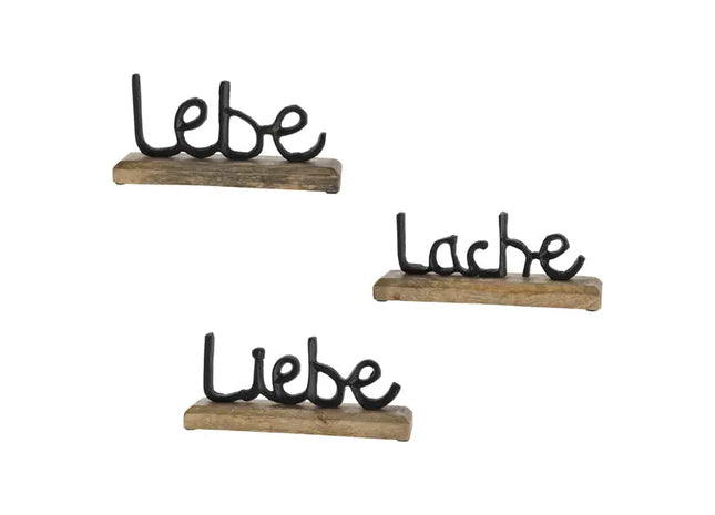 Schwarzes Schriftzug-Set 'Lebe, Liebe, Lache', 3-teilig, je 23cm Breit TK Gruppe® Grosshandel 