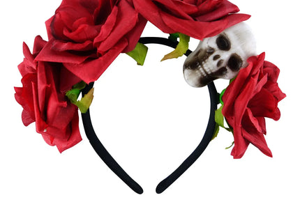 Schwarzes Stirnband mit Totenkopf und Blumen – Gothic-Blumenaccessoire TK Gruppe® Grosshandel 