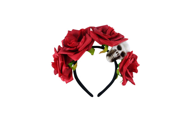 Schwarzes Stirnband mit Totenkopf und Blumen – Gothic-Blumenaccessoire TK Gruppe® Grosshandel 