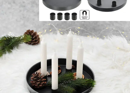 Schwarzes Tablett mit 4 magnetischen Stabkerzenhaltern, 25cm - Elegant Design TK Gruppe® Grosshandel 