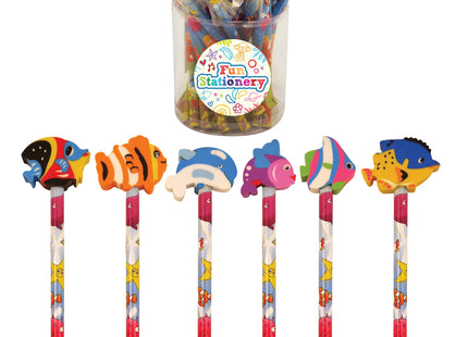 Sealife-Bleistift mit Radiergummi, 6 verschiedene Designs – Schulbedarf zum Thema Ozean TK Gruppe® Grosshandel 