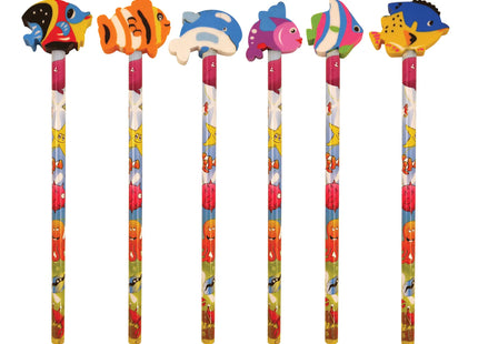 Sealife-Bleistifte mit Radiergummi, 6 verschiedene Designs – maritimer Schulbedarf für Kinder TK Gruppe® Grosshandel 