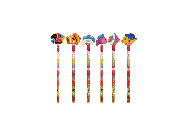 Sealife-Bleistifte mit Radiergummi, 6 verschiedene Designs – maritimer Schulbedarf für Kinder TK Gruppe® Grosshandel 