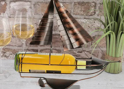 Segelschiff Weinflaschenhalter - Nautisches Design, 36cmH, Eleganter Weinhalter für Zuhause TK Gruppe® Grosshandel 