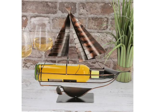 Segelschiff Weinflaschenhalter - Nautisches Design, 36cmH, Eleganter Weinhalter für Zuhause TK Gruppe® Grosshandel 