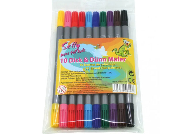 Selly 10er-Pack Filzstifte mit Doppelspitze - Breit & Fein für vielseitiges Zeichnen TK Gruppe® Grosshandel 