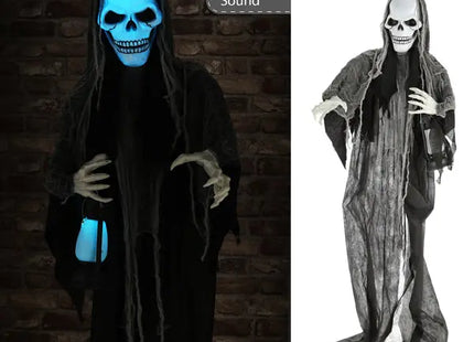 Sensenmann mit Laterne und Blauen LEDs, Lebensgroß 180cm, Grusel-Deko TK Gruppe® Grosshandel 