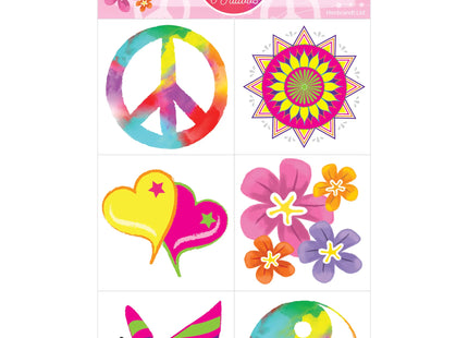 Hippie Tattoos 5x5cm, 6 Stück/Set - Bunte temporäre Tattoos, sortiertes Design TK Gruppe® Grosshandel 