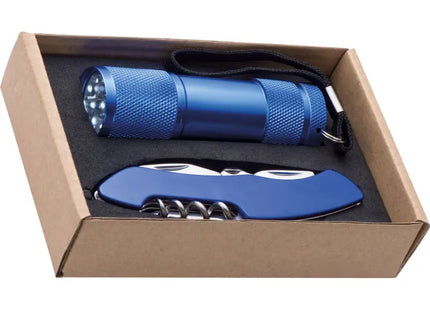 Set Taschenlampe & Taschenmesser Dover - Blau Vielseitiges und praktisches Outdoor-Werkzeugset TK Gruppe® Grosshandel 