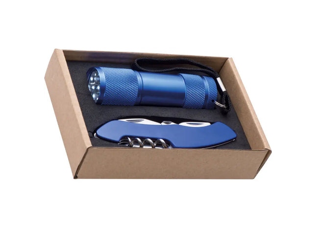 Set Taschenlampe & Taschenmesser Dover - Blau Vielseitiges und praktisches Outdoor-Werkzeugset TK Gruppe® Grosshandel 
