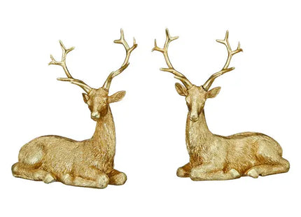 Set aus 2 liegenden Rentierfiguren, ca. 11cm – Festliche Weihnachtsdeko | Winterliche Rentier-Statue TK Gruppe® Grosshandel 