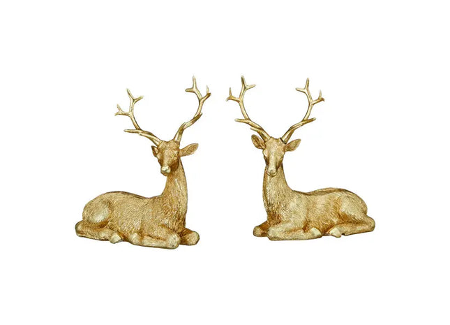 Set aus 2 liegenden Rentierfiguren, ca. 11cm – Festliche Weihnachtsdeko | Winterliche Rentier-Statue TK Gruppe® Grosshandel 