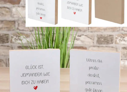 Set aus 3 Glücksbildern zum Aufstellen, je 15x15 cm - Freude für jeden Raum TK Gruppe® Grosshandel 