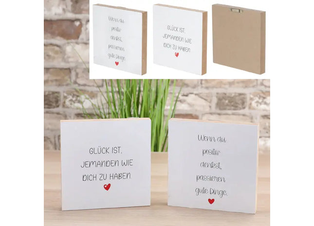 Set aus 3 Glücksbildern zum Aufstellen, je 15x15 cm - Freude für jeden Raum TK Gruppe® Grosshandel 