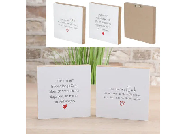 Set aus 3 Liebesbildern zum Aufstellen, je 15x15 cm - Romantische Deko-Akzente TK Gruppe® Grosshandel 