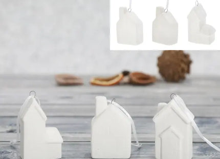 Set aus 3 weißen Haus-Hängern, Dekorativ, je ca. 7cm hoch TK Gruppe® Grosshandel 