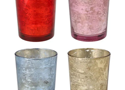 Set aus 4 Bunten Glänzenden Windlichtern, 10 cm Hoch - Farbenfrohe Beleuchtungsdekoration TK Gruppe® Grosshandel 