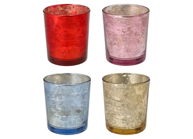 Set aus 4 Bunten Glänzenden Windlichtern, 10 cm Hoch - Farbenfrohe Beleuchtungsdekoration TK Gruppe® Grosshandel 