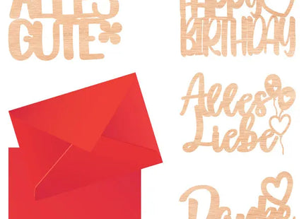 Set aus 4 Holz-Glückwunschkarten, 15x10 cm - Einzigartige, umweltfreundliche Karten TK Gruppe® Grosshandel 