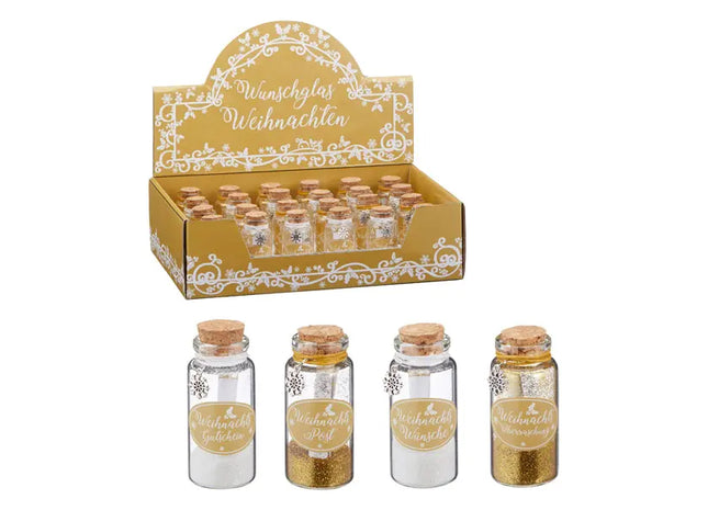 Set aus 4 Weihnachts-Glasröhrchen, ca. 7cm Höhe – Dekorative Festliche Glasfläschchen, Weihnachtsschmuck TK Gruppe® Grosshandel 