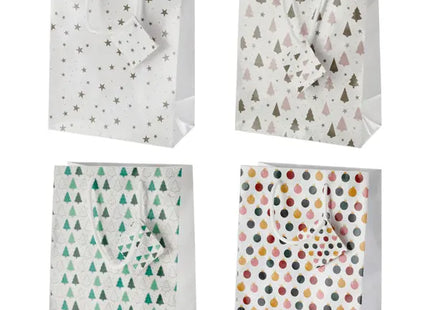 Set aus 4 kleinen Geschenktüten 'White XMAS', Weiß, ca. 14 cm Höhe TK Gruppe® Grosshandel 