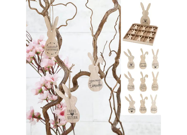 Set aus 9 Hasenanhängern, ca. 10 cm - Attraktive Display-Dekoration TK Gruppe® Grosshandel 