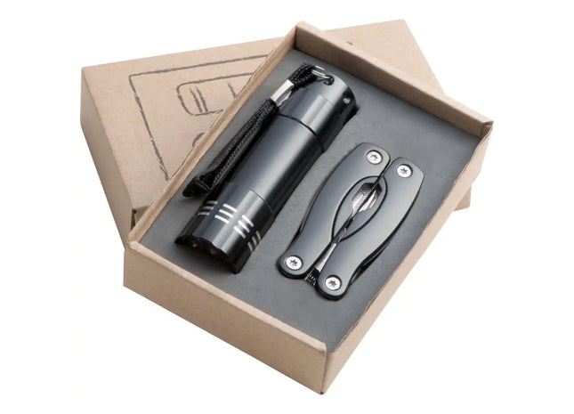 Set aus Taschenlampe & Multitool Oakland - Schwarz, vielseitig und robust für jede Aufgabe TK Gruppe® Grosshandel 