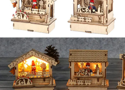 Set mit 2 LED-Holzhäusern, rustikaler Charme, ca. 10x11 cm, batteriebetrieben, warmes Licht TK Gruppe® Grosshandel 