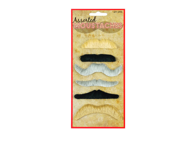 Set mit 6 verschiedenen Schnurrbärten, Stilen und Farben - Kostümzubehör TK Gruppe® Grosshandel 