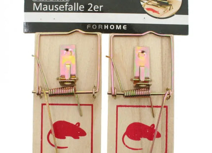 Set of 2 wooden rodent traps, each measuring 9.5x4.8cm, packaged in a polybag TK Gruppe® Grosshandel 