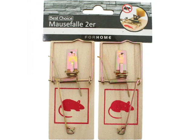 Set of 2 wooden rodent traps, each measuring 9.5x4.8cm, packaged in a polybag TK Gruppe® Grosshandel 
