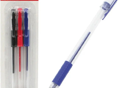Set of 3 Gel Ink Ballpoint Pens in Assorted Red, Blue, and Black Colors TK Gruppe® Grosshandel 
