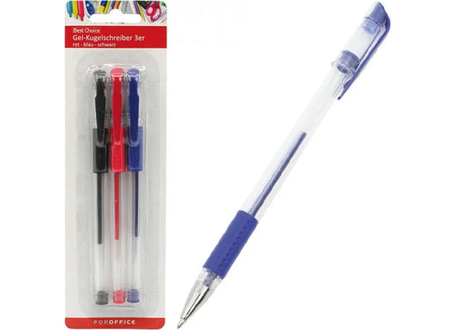 Set of 3 Gel Ink Ballpoint Pens in Assorted Red, Blue, and Black Colors TK Gruppe® Grosshandel 