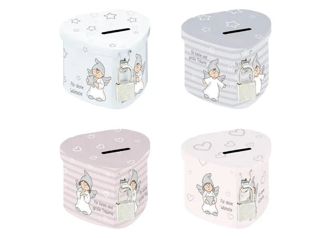 Set of 4 Heart-Shaped Guardian Angel Money Boxes - Decorative Savings Banks for Gifts TK Gruppe® Grosshandel 
