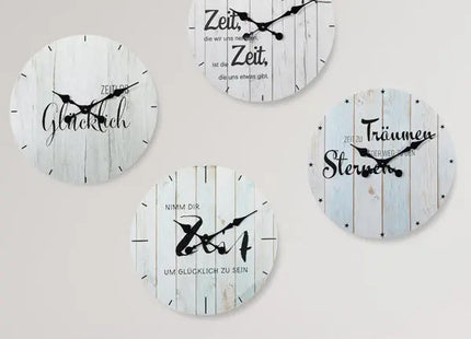 Set von 4 Wanduhren mit inspirierenden Sprüchen, Durchmesser 60 cm - Motivierendes Design TK Gruppe® Grosshandel 
