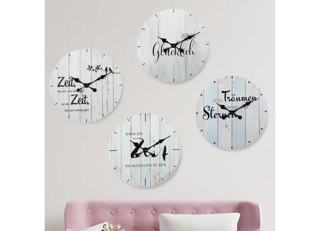 Set von 4 motivierenden Wanduhren, Durchmesser 28 cm - Perfekt für tägliche Inspiration TK Gruppe® Grosshandel 